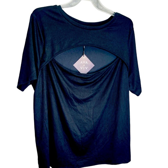 NWT- Ava & Viv Women's Plus Size Slim Fit Short Sleeve Ribbed T-Shirt - Picture 3 of 3